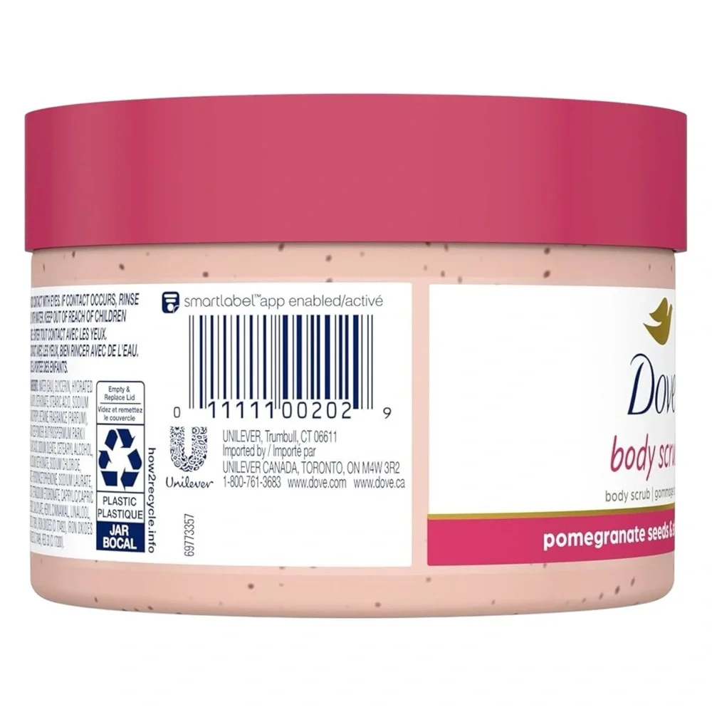 (3) Dove Body Scrub - Pomegranate Seeds Shea Butter, Crushed Macadamia Rice Milk